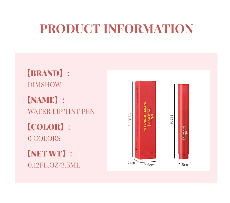 Cross-border DIMSHOW lipstick, water lip liner, lip gloss pen, matte finish, not easy to stick to cups, dye lip liquid undefined