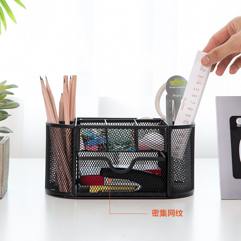 델리 8902 크리에이티브 펜 홀더 다기능 보관함 사무용품 대용량 금속 중공 조합 펜 홀더