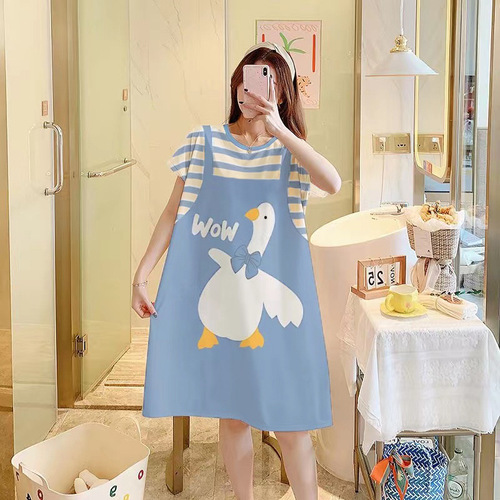 Pajamas for women summer thin short-sleeved new internet celebrity style pajamas cartoon cute ladies dress loose home clothes