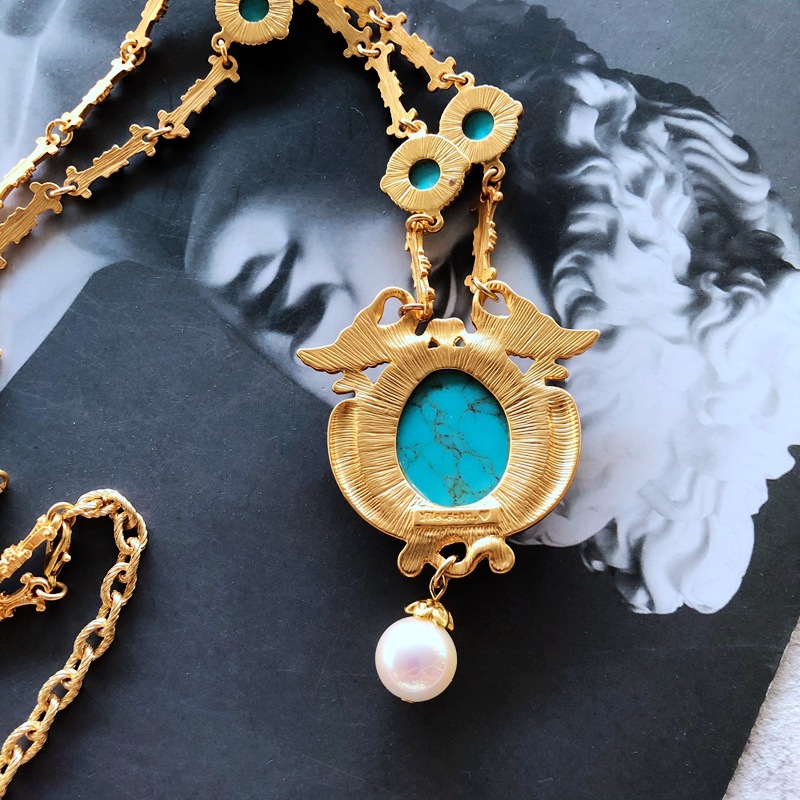 20g Weight Pendant Necklace Classification Wedding, Travel Occasion Alloy Material Flower Pattern Women'S Gender Plating Design Fashion Style Silver Color Fashion Geometric Turquoise Alloy Necklace Wholesale 6