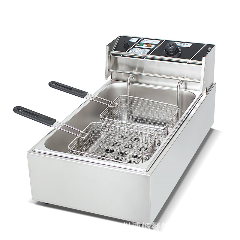 Freidora eléctrica de escritorio comercial de doble cilindro de control de temperatura de precisión freidora eléctrica freidora de barras de aceite equipo de snack comercial