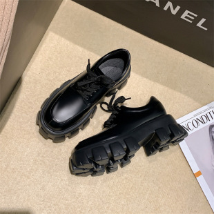 Men's Leather Shoes, Size 33, British Style Lace-Up Loafers with Thick Soles, Genuine Leather, Height-Increasing College Style
