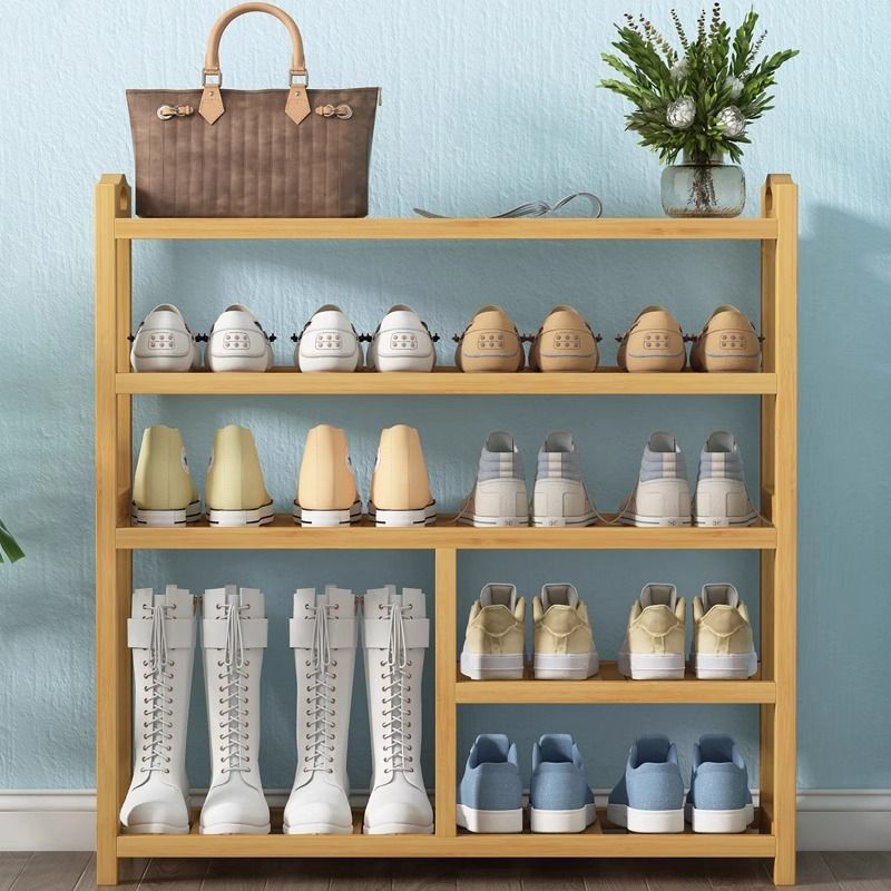 Estante de bambú simple, de varios pisos, económico, dormitorio familiar, sala de estar a prueba de polvo, estante de almacenamiento de madera maciza, zapatero