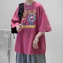 260g高克美式复古卡通印花短袖t恤ins潮夏季oversize超好看上衣