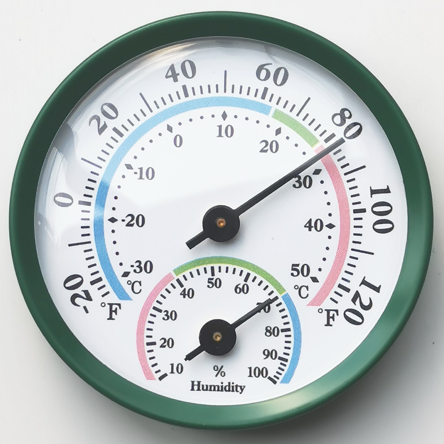 TH103GN-直径57mm绿色铝壳温湿度计（美盘彩面设计）