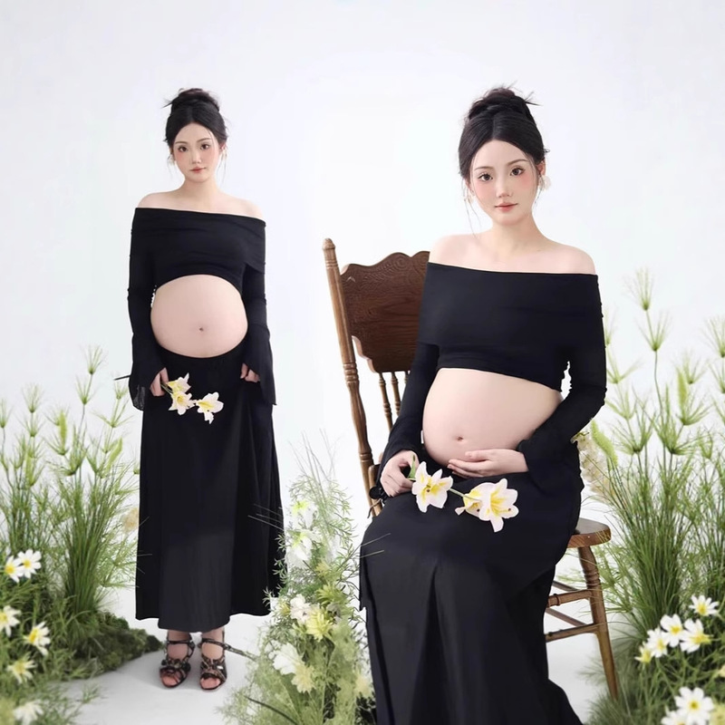 Photo Studio's New Maternity Photo Clothing One-Shoulder Long-Sleeved Slimming Look Fashionable Pregnant Mommy Big Belly Art Photo Photography Clothing Photo Studio's New Maternity Photo Clothing One-Shoulder Long-Sleeved Slimming Look Fashionable Pregnant Mommy Big Belly Art Photo Photography Clothing