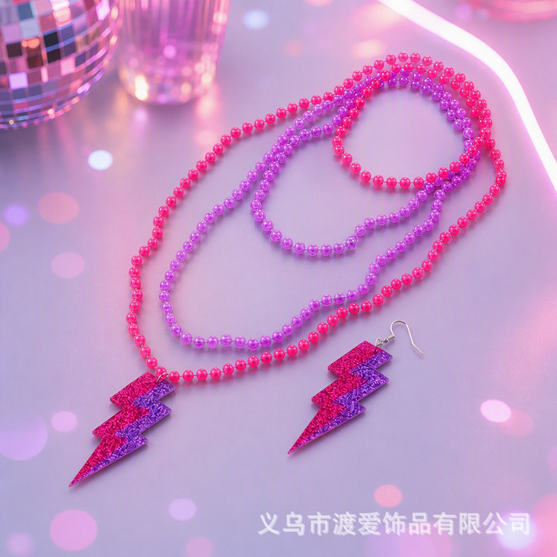 Cross-border 1980s fluorescent multi-layer lightning earrings, European and American style contrasting color acrylic drop earrings, trendy women's accessories