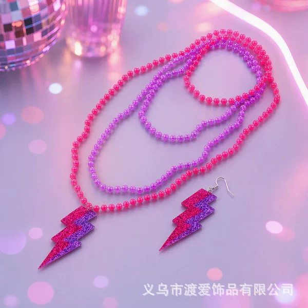 Cross-border 1980s fluorescent multi-layer lightning earrings, European and American style contrasting color acrylic drop earrings, trendy women's accessories