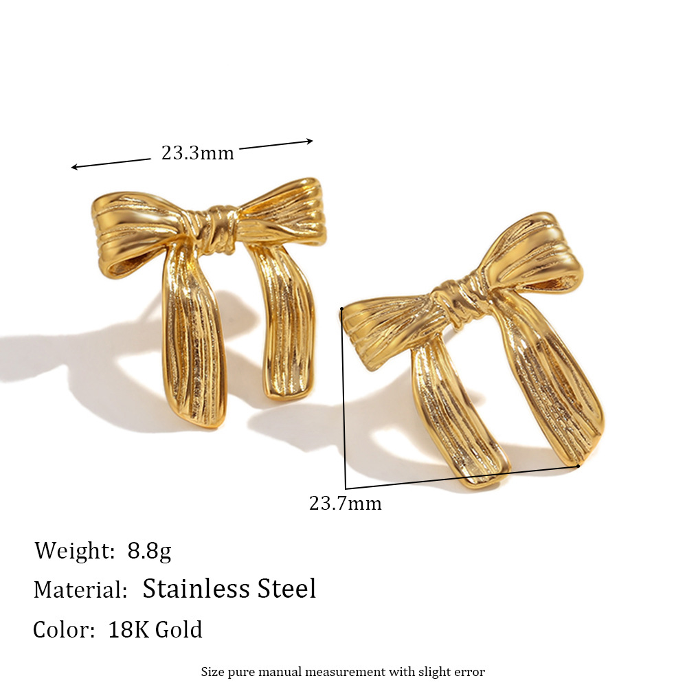 Bow Ribbon Stainless Steel Earrings