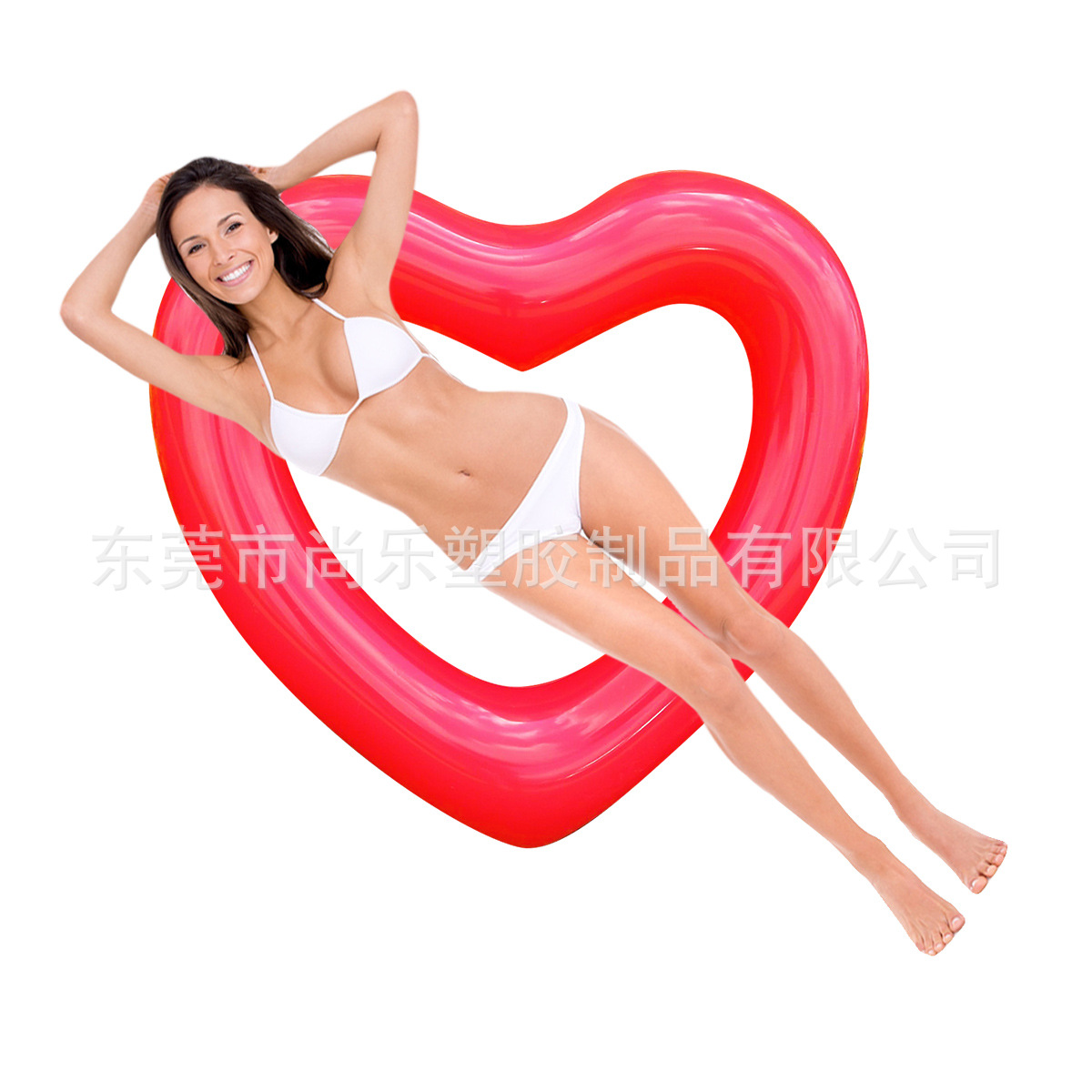 Inflatable fuchsia water swimming ring PVC heart shaped for adults