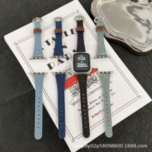 定制纯色牛仔布小蛮腰马蹄扣适用苹果iwatch11109华为GT6智能表带