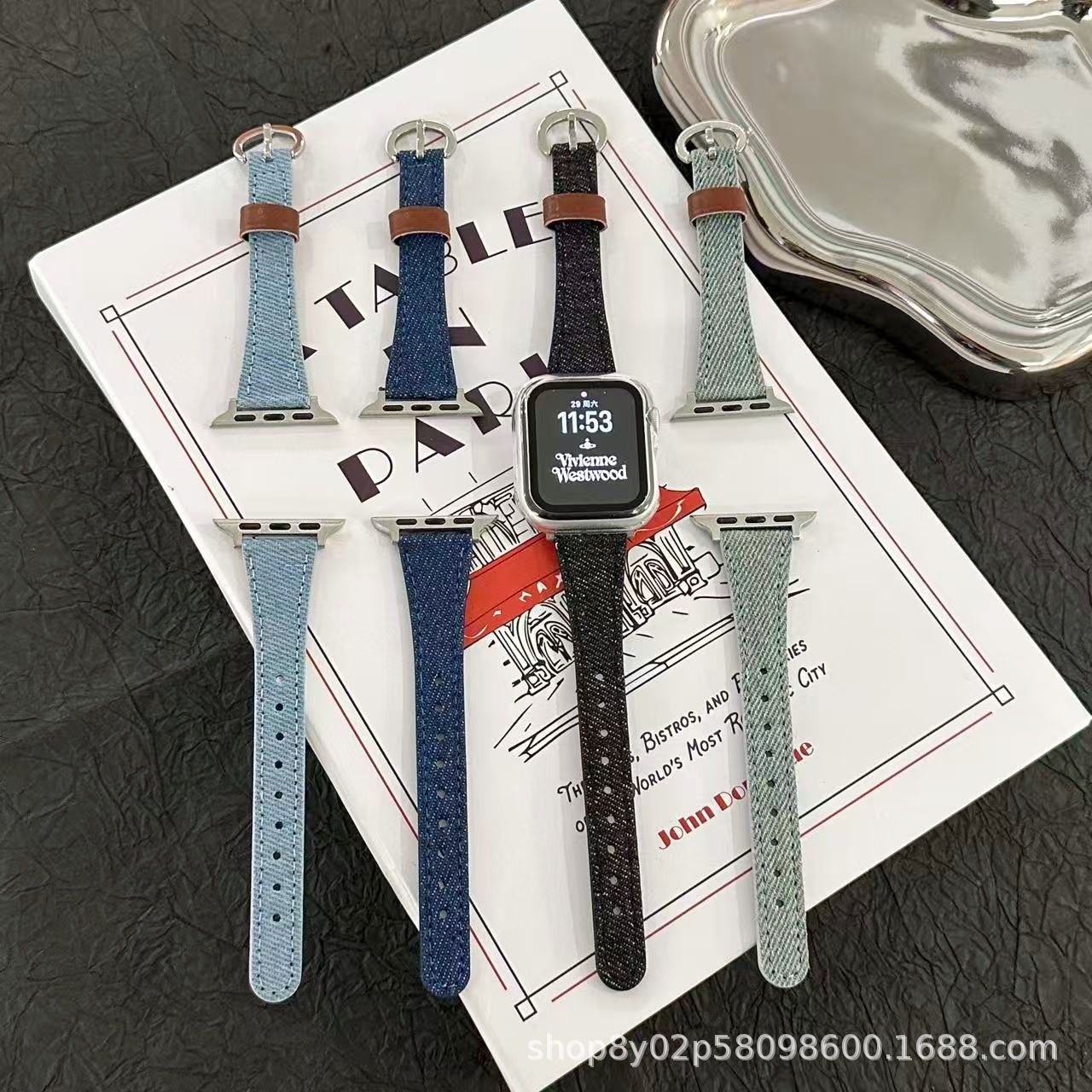 Solid Color Denim Small Waist Horseshoe Buckle Suitable for Apple Iwatch11109 Huawei Gt6 Smart Watch Strap for Women