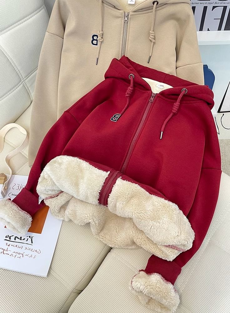 Sieviešu apģērbs Samta biezināts džemperis ar kapuci sievietēm rudens un ziemas jauns sieviešu brīvs silts jaciņš ar garām piedurknēm ar rāvējslēdzēju_voghion.com