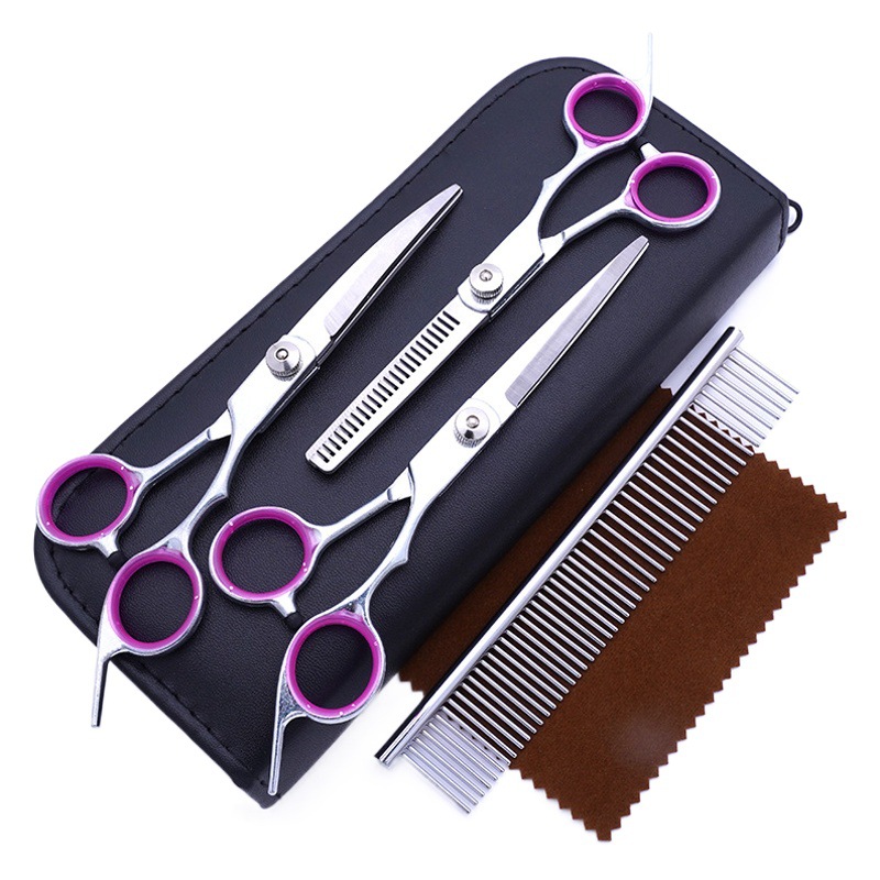 Fábrica directa PET tijeras profesional perro pelo recorte tijeras fino pelo roto pelo diente tijeras peluche juego