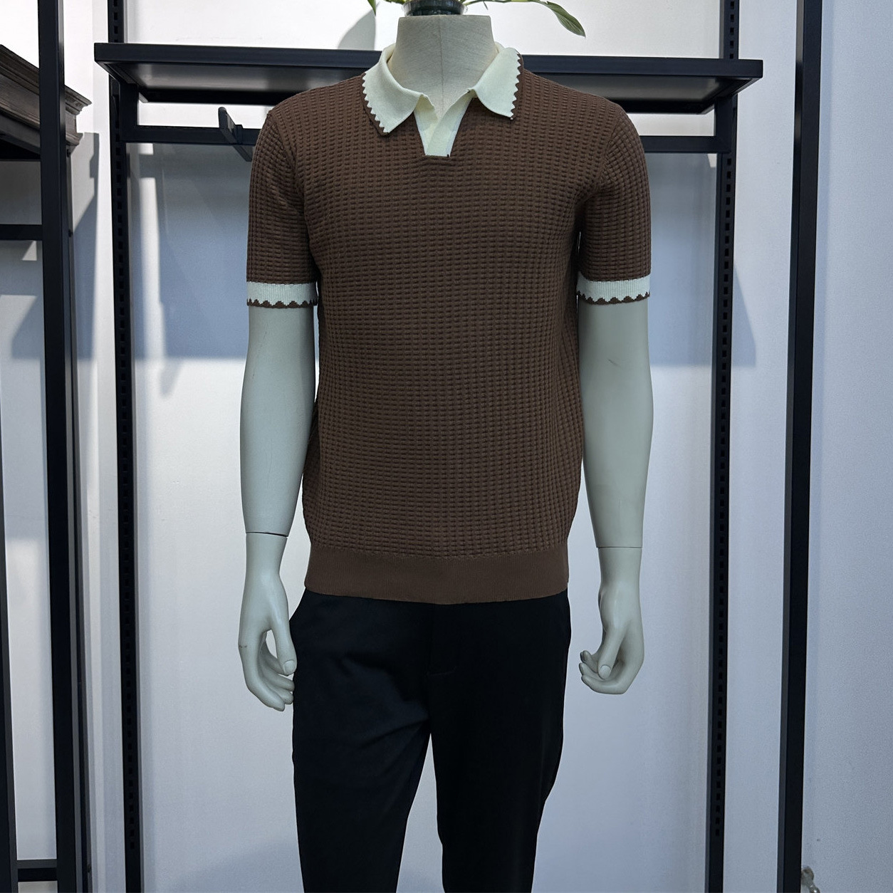 Polo camiseta de punto camiseta de manga corta hombre gaviota cuello V textural color antiguo viento camiseta de verano fábrica transfronteriza al por mayor