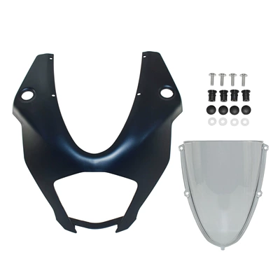 face raised windshield, Motorcycle front windshield - matt-blue-headlight-cover-smoke-gray-windshield