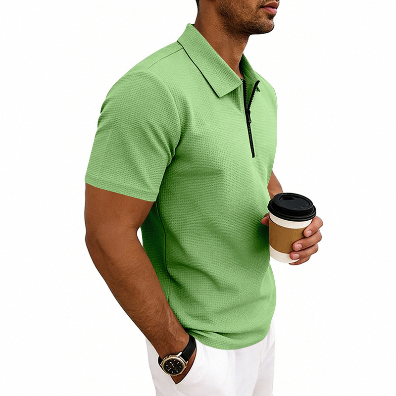 Herren Polohemd Waffelstrick Kurzarm Freizeit Sommer Shirt_voghion.com