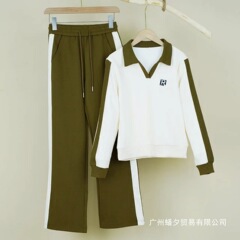 休闲运动服套装女2025春秋季新款时尚洋气宽松翻领长袖卫衣两件套