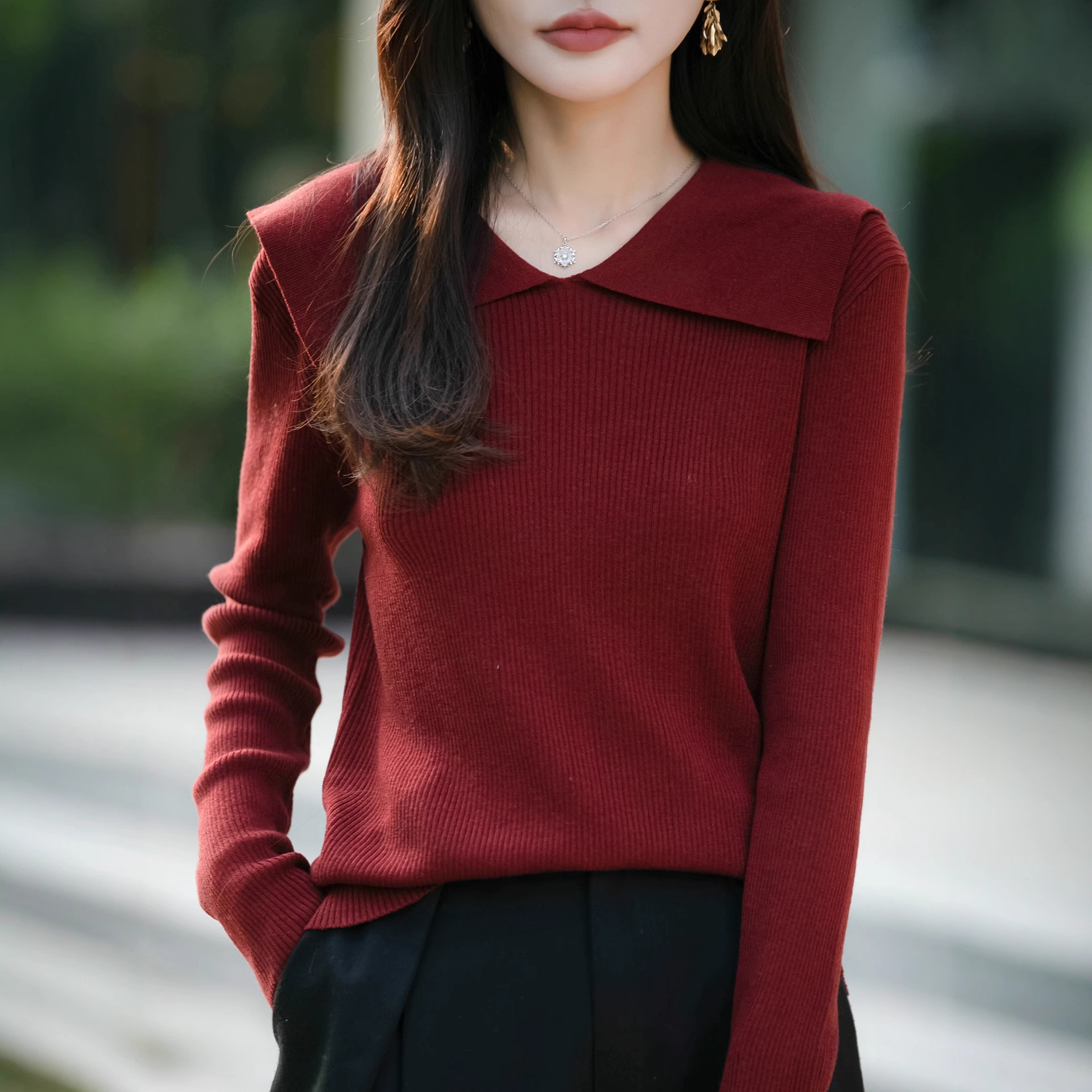 精纺羊毛毛衣女前后两穿大翻领 一衣多穿高级感慵懒风性价比毛衫