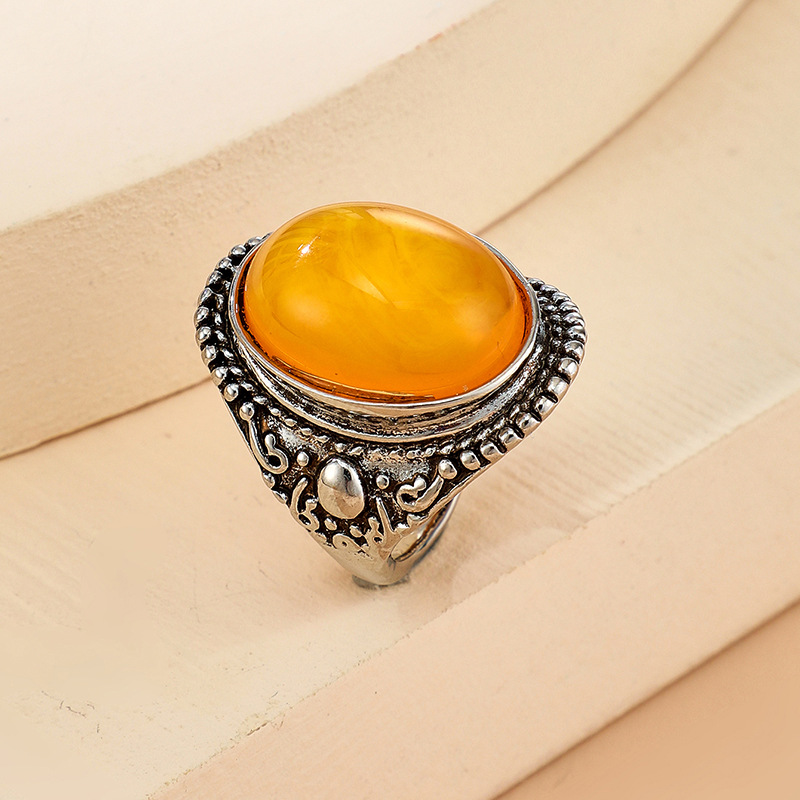 Ethnic Jewelry Imitation Yellow Gem Inlaid Ring display picture 3