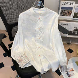 配马面裙的国风上衣对襟立领汉服长袖衬衣秋季刺绣新中式衬衫女款