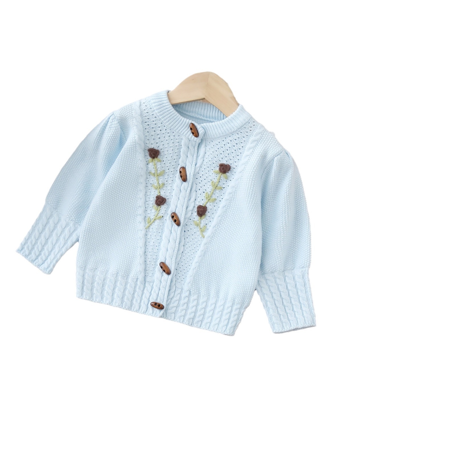 Set pantaloni tricotați din două piese pentru fete, toamnă/iarnă 2024, model nou, model Treasure, model lucrat manual cu flori_voghion.com