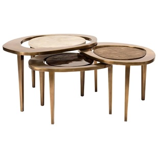 Residential style brass coffee table suit retro special-shaped tea table combination hotel living room home tea table side table