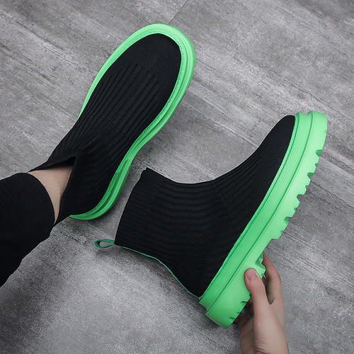 Men's Knit High-Cut New Thick Sole Mesh Breathable Fashion Trendy Street Shoes Wenzhou Shoes Fast Delivery