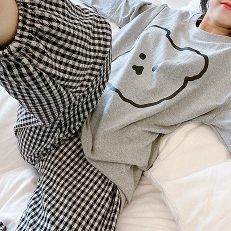 Оверсайз пижамный комплект (cute strawberry) — лонгслив и брюки, круглый ворот, мультяшный принт