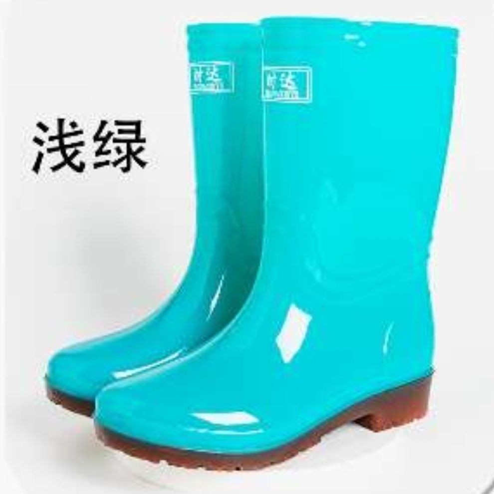 더블 컬러 밑창 미드 배럴 레인 부츠 새로운 여성 레인 부츠 단색 미드 힐 여성용 레인 부츠 안티 슬립 솔