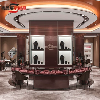 中国黄金珠宝店展示柜玻璃不锈钢金属展柜商场奢侈品陈列柜中岛柜