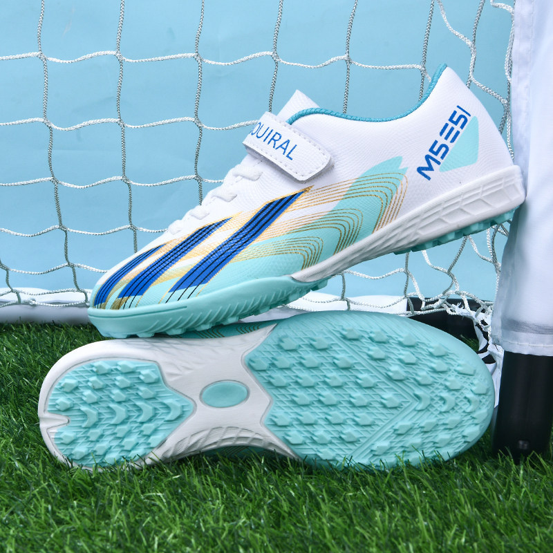 Messi's New Children's Soccer Shoes for Boys, Tf Cleats with Velcro, Non-Slip Breathable Training Shoes for Elementary School Girls and Boys