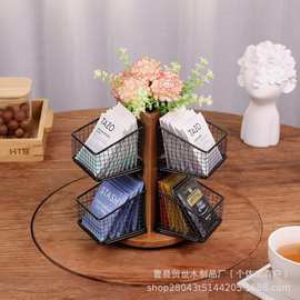 木质可旋转茶叶收纳架咖啡厅吧台咖啡胶囊茶叶架奶茶吸管置物架
