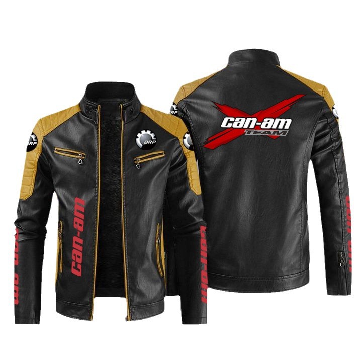 [Delgado de tamaño europeo] can-am chaqueta de motocicleta roja transfronteriza chaqueta de cuero PU de hombre de tamaño grande con peluche