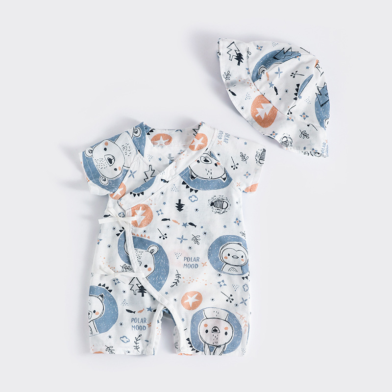 Bebé ropa de verano traje lindo niños y niñas bebé bambú algodón gasa mameluco verano fino recién nacido mono
