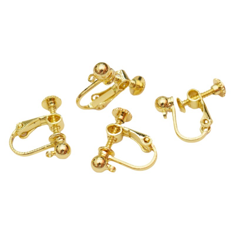 Color-preserving 18K gold-wrapped spiral ear clip with round beads without pierced earrings accessories diy handmade ear clip converter wholesale