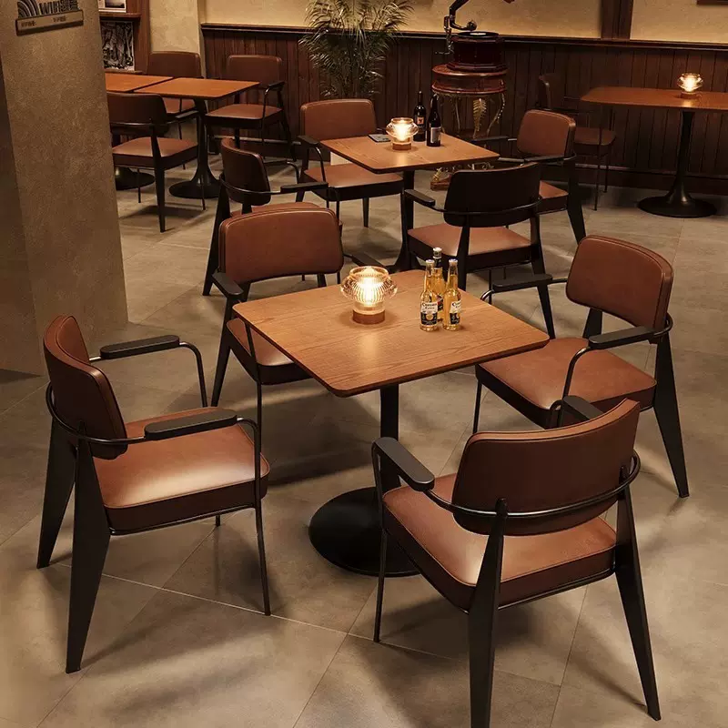 商用咖啡厅椅子靠背椅复古酒吧清吧奶茶店餐饮店餐厅餐桌椅子一套
