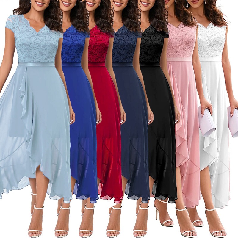 2025 New European and American Cross-Border Amazon Small Dress Long Dress Party Evening Dress Bridesmaid Dress Lace Dress for Women