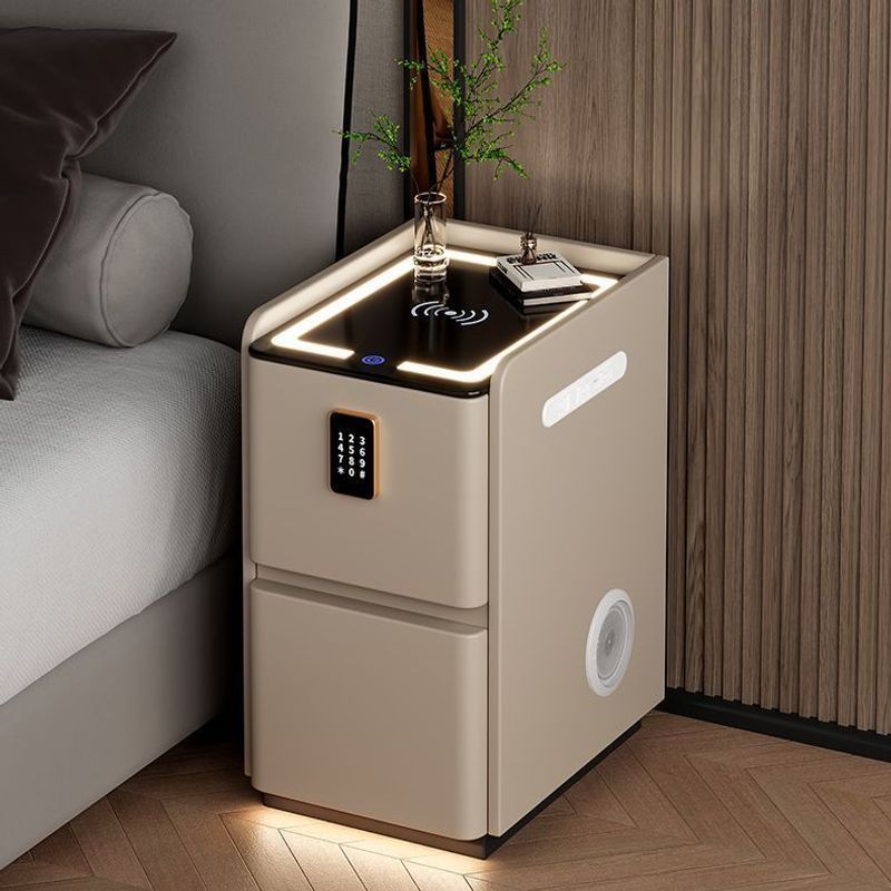 Smart Bedside Table, Light Luxury Home Bedroom Bedside Storage Cabinet, Simple Modern Password Lock, Fully Assembled Floor-Standing Bedside Table