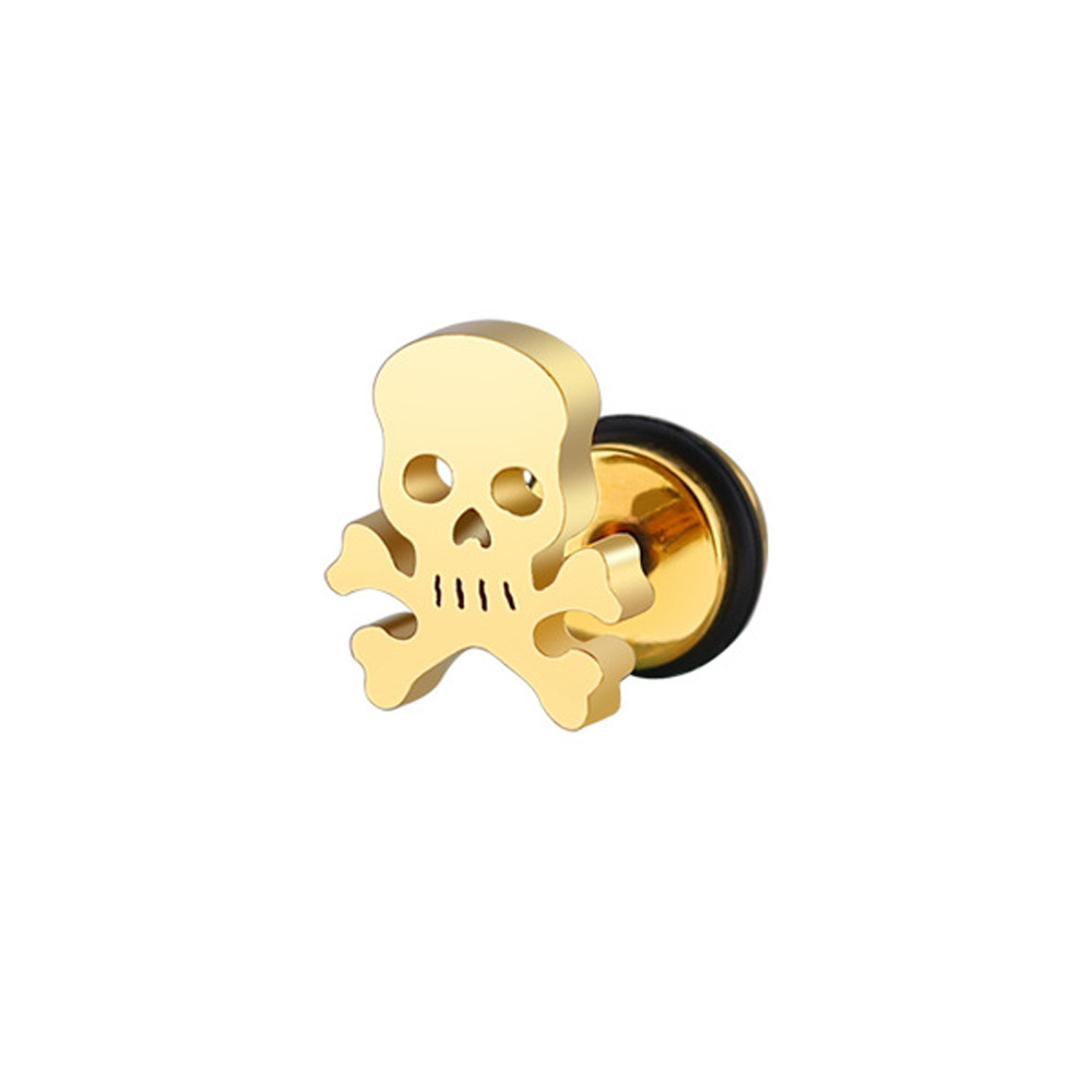 1 Piece Quantity Daily, Street Occasion Metal Material Halloween Festival 1 Piece Retro Punk Simple Style Skull Metal Vacuum Plating Men's Unisex Ear Studs