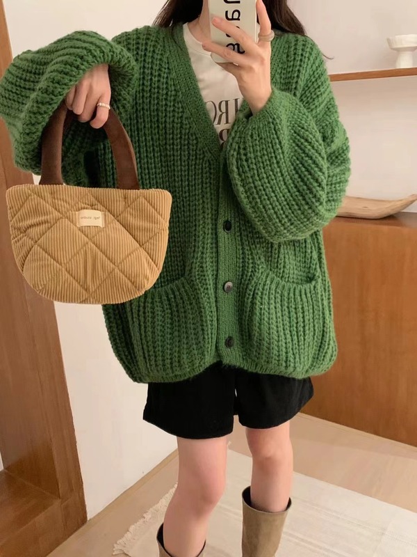 加厚粗线马海毛秋冬新款针织开衫女装宽松慵懒风复古休闲毛衣外套|undefined