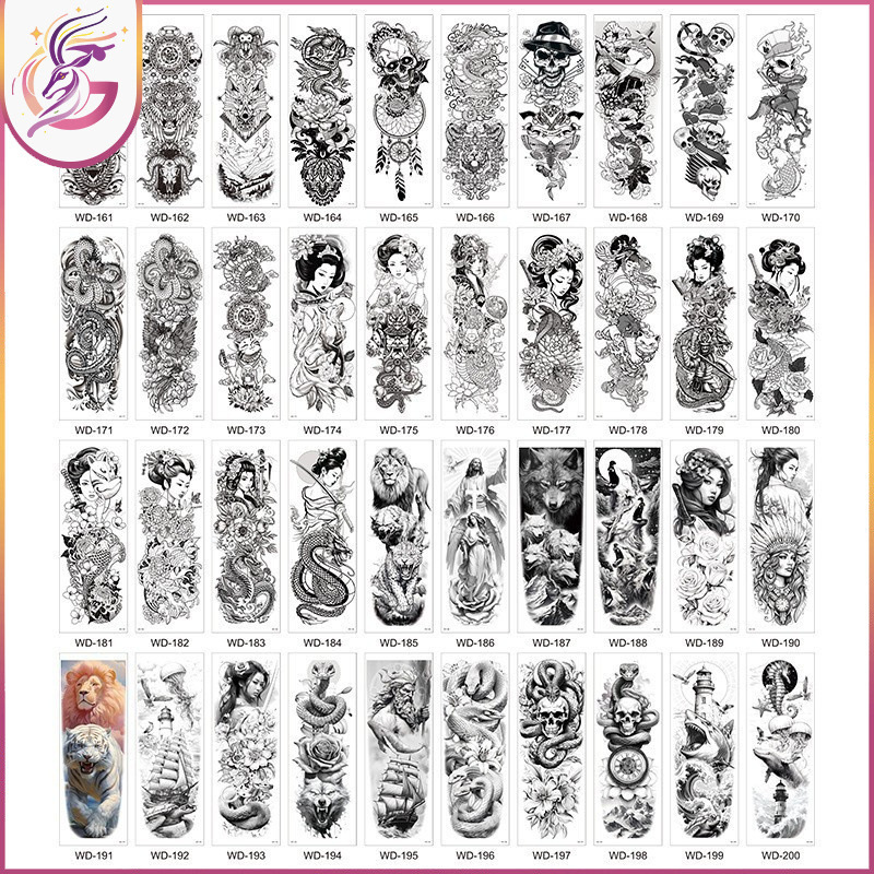 Full Arm Tattoo Stickers Cross-Border New Semi-Permanent Waterproof and Sweat-Proof Simulated Art Skills Black and White Colorful Personalized Full Arm Temporary Full Arm Tattoo Stickers Cross-Border New Semi-Permanent Waterproof and Sweat-Proof Simulated Art Skills Black and White Colorful Personalized Full Arm Temporary