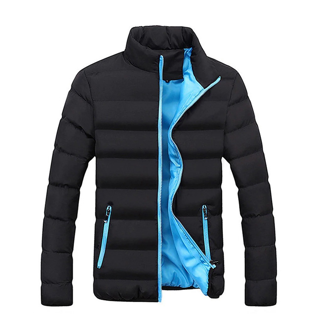 2023 Winter New Men's Cotton Padded Jacket Men's Thickened Solid Color Stand-Up Collar Zipper Cotton-Padded Jacket Coats_voghion.com