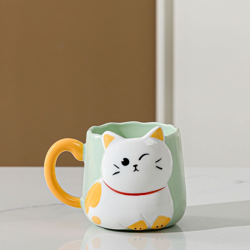 クリエイティブな手描きのレリーフ猫セラミックカップ、見栄えの良いセラミックマグ、家庭用朝食ミルクカップ、ギフトカップ|undefined
