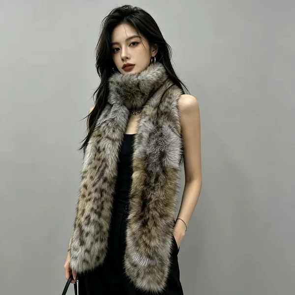 2026 New Style Pure Desire Leopard Print Scarf with a High-End Feel, Fox Fur Neck Warmer, Fashionable and Versatile for Autumn and Winter, in Stock