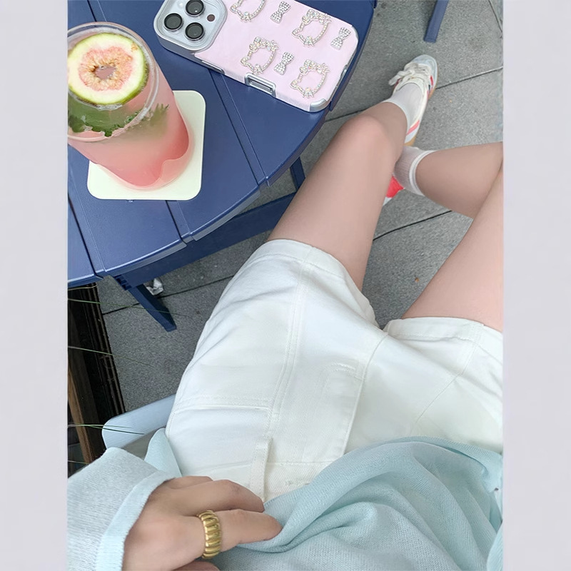 レトロなデザインのハイウエストデニムショートパンツ女性の夏薄い 2025 新しいルーズスリム A ラインワイドレッグホットパンツ|undefined