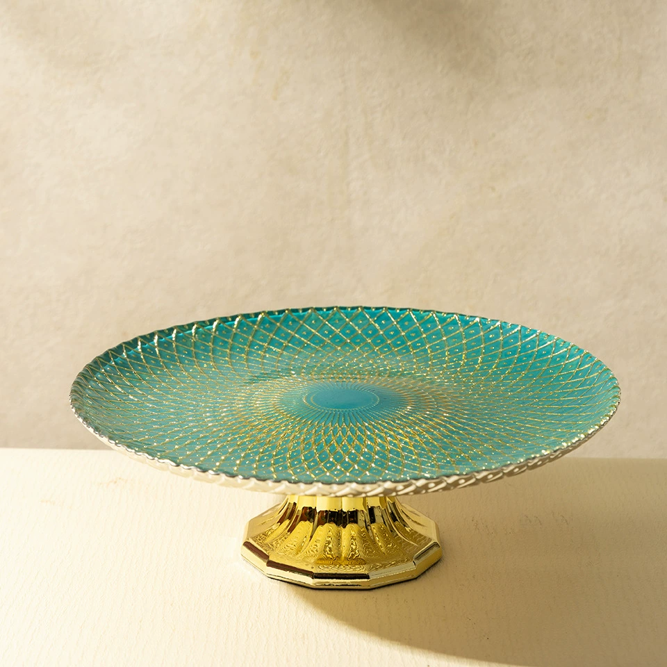 Internet celebrity European -style home glass peacock green pineapple water fruit plate living room candy plate large size round flat plate wholesale