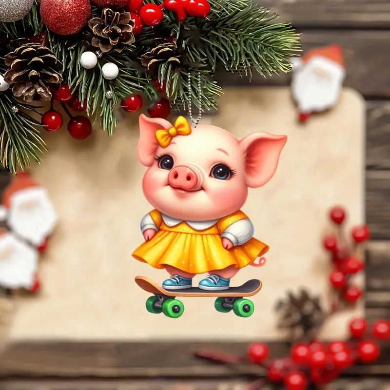 Acrílico nuevo lindo patineta cerdo colgante de vacaciones plano transfronterizo colgante de llaver colgante