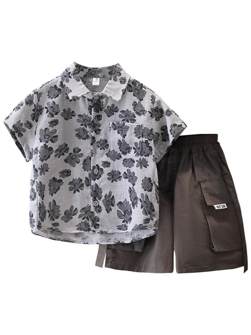 Conjunto de Verano para Niños 7319, Camisa Floral de Manga Corta y Pantalones Cortos, Modelo 2026, Conjunto de Dos Piezas Ligero para Niños
