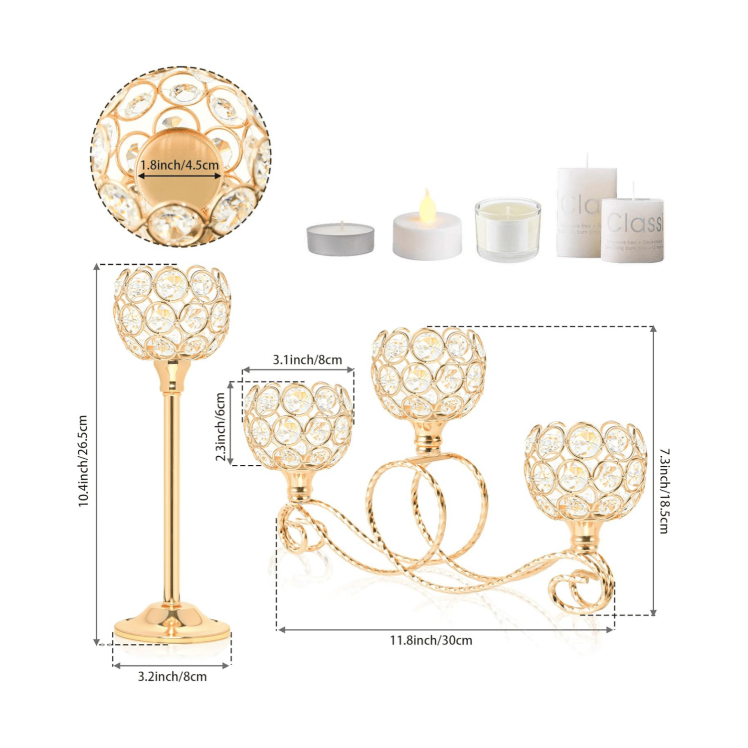 Amazon Metal chapado 3 cabezas 5 brazos combinación de té de cristal candelabro elegante mesa de boda centro decorativo candelabro
